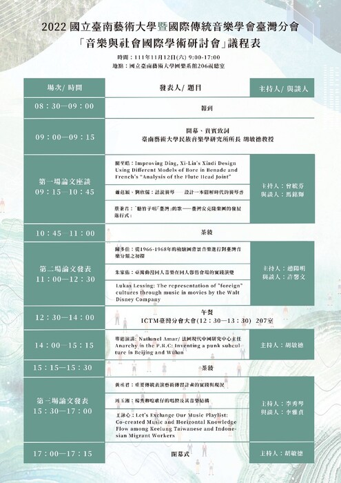 B-2 藝術工作坊與論壇-音樂學院-2022國立臺南藝術大學暨國際傳統音樂學會臺灣分會-音樂與社會國際學術研討會
